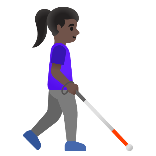 Женщина с белой тростью смотрит вправо: темный оттенок кожи для Google 16.0