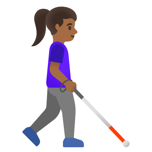 Женщина с белой тростью смотрит вправо: средне-темный тон кожи для Google 16.0