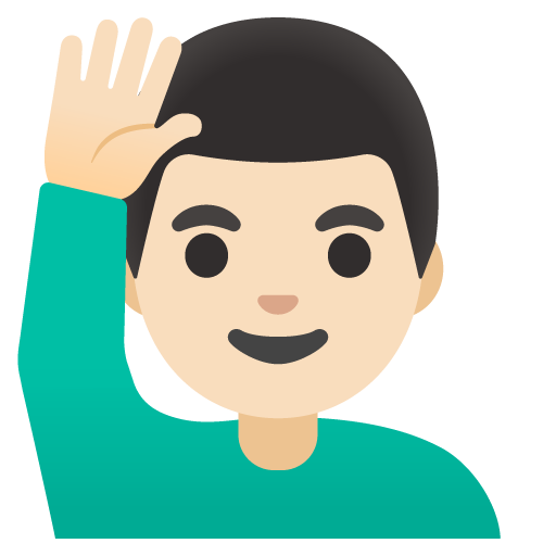Man Raising Hand: Light Skin Tone for Google 17.0