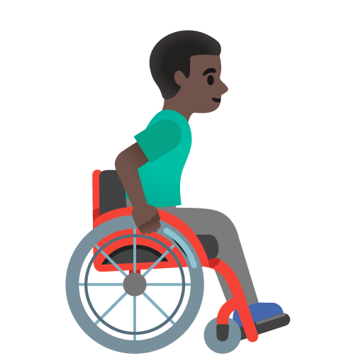 Homem em cadeira de rodas manual virado para a direita: tom de pele escuro para Google 17.0