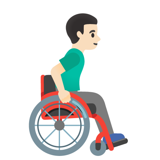 Homem em cadeira de rodas manual virado para a direita: tom de pele claro para Google 17.0