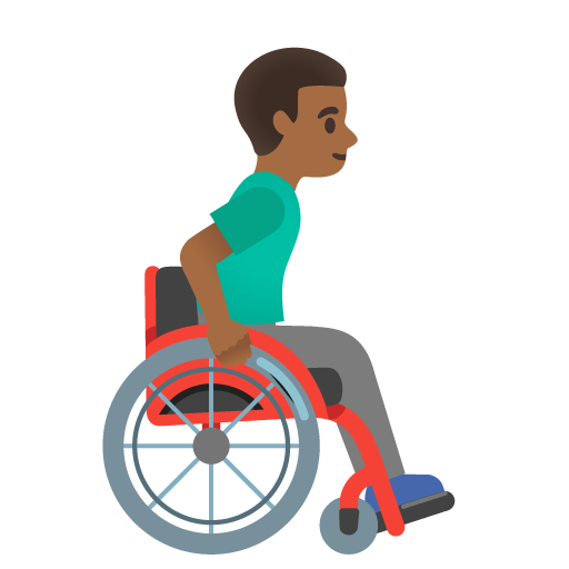Homem em cadeira de rodas manual virado para a direita: tom de pele médio-escuro para Google 17.0