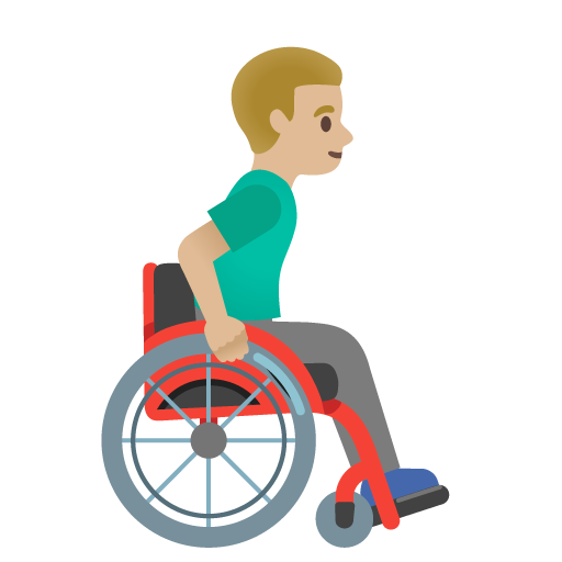 Homem em cadeira de rodas manual virado para a direita: tom de pele médio-claro para Google 17.0