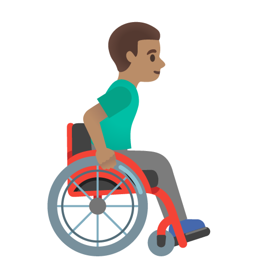 Homem em cadeira de rodas manual virado para a direita: tom de pele médio para Google 17.0