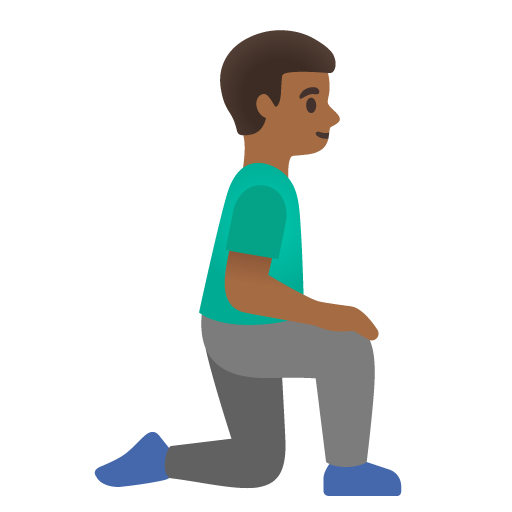 Homem ajoelhado virado para a direita: tom de pele médio-escuro para Google 17.0