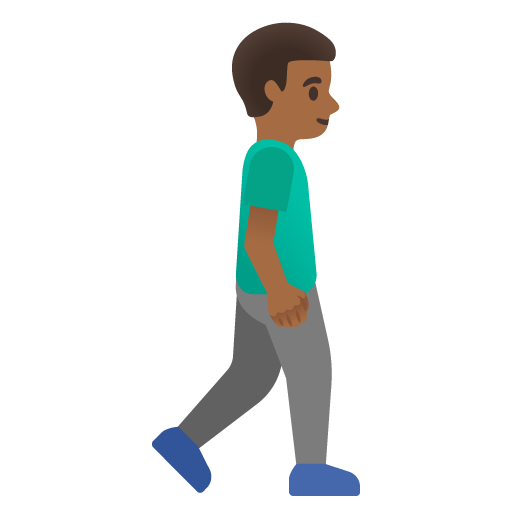Homem caminhando de frente para a direita: tom de pele médio-escuro para Google 17.0