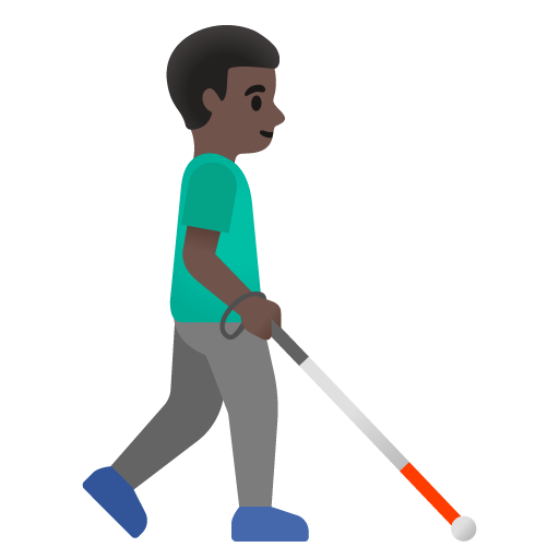 Homem com bengala branca voltado para a direita: tom de pele escuro para Google 17.0