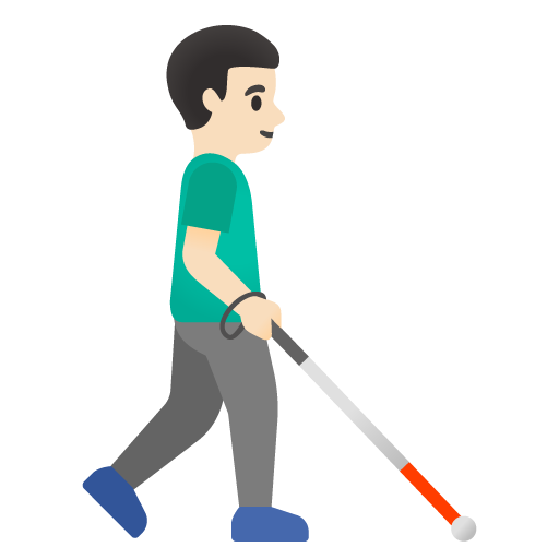 Homem com bengala branca voltado para a direita: tom de pele claro para Google 17.0