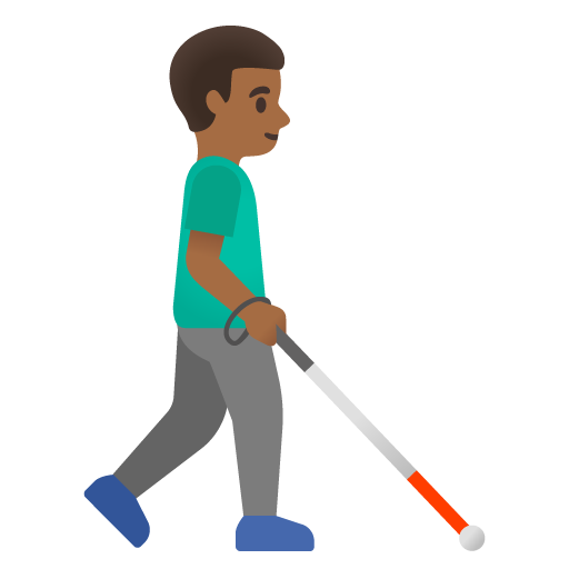 Homem com bengala branca voltado para a direita: tom de pele médio-escuro para Google 17.0