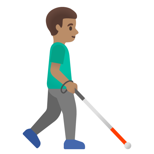 Homem com bengala branca voltado para a direita: tom de pele médio para Google 17.0