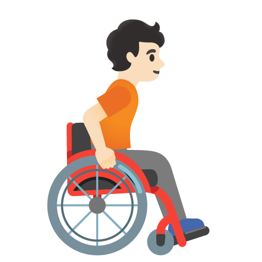 Людина в ручному інвалідному візку, дивиться праворуч: світлий тон шкіри для Google 17.0