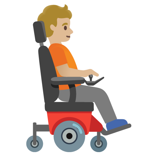 Pessoa em cadeira de rodas motorizada voltada para a direita: tom de pele médio-claro para Google 17.0