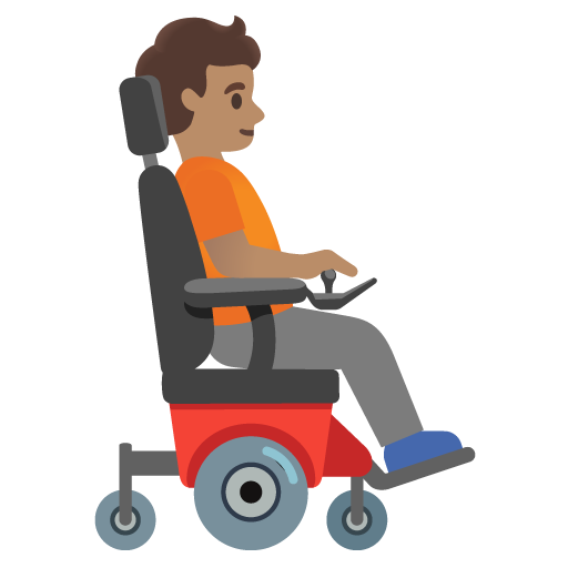 Pessoa em cadeira de rodas motorizada voltada para a direita: tom de pele médio para Google 17.0