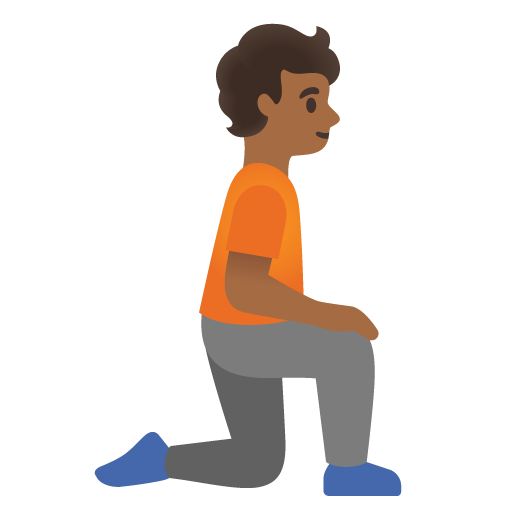 Pessoa ajoelhada de frente para a direita: tom de pele médio-escuro para Google 17.0