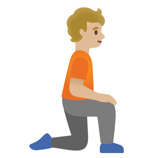 <p>Людина на колінах: із світлою шкірою середнього світла, обличчям вправо</p> для Google 17.0