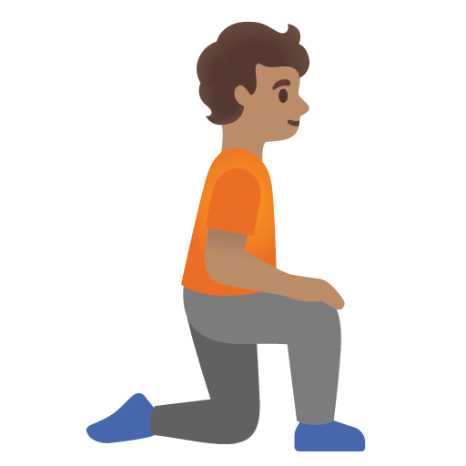 Pessoa ajoelhada de frente para a direita: tom de pele médio para Google 17.0
