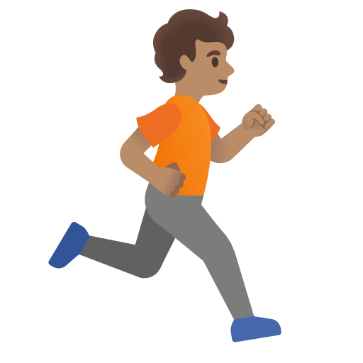 Pessoa correndo de frente para a direita: tom de pele médio para Google 17.0