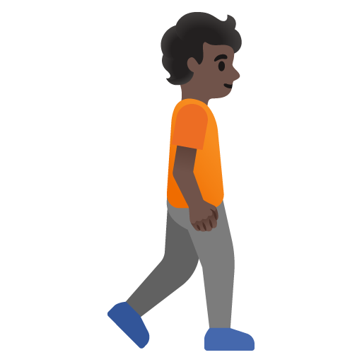 Pessoa caminhando de frente para a direita: tom de pele escuro para Google 17.0