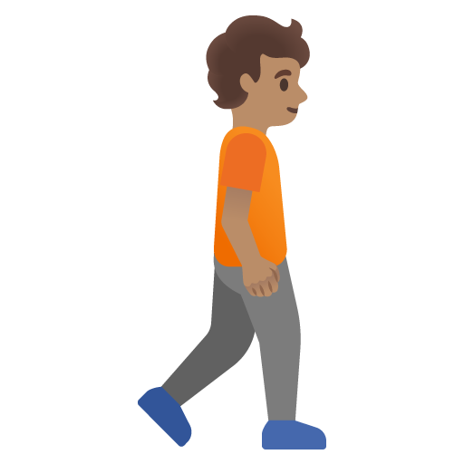 Pessoa caminhando de frente para a direita: tom de pele médio para Google 17.0