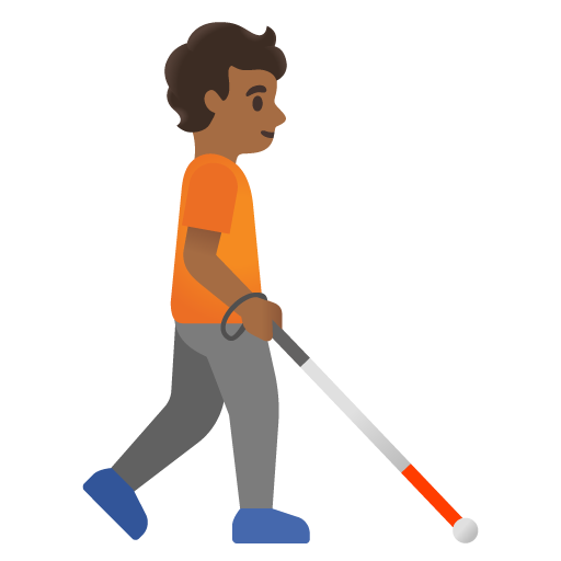 Pessoa com bengala branca voltada para a direita: tom de pele médio-escuro para Google 17.0