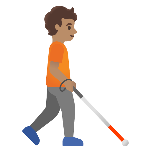 Pessoa com bengala branca voltada para a direita: tom de pele médio para Google 17.0