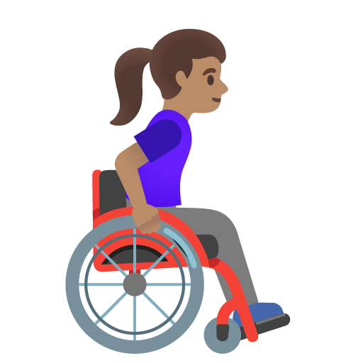 Mulher em cadeira de rodas manual voltada para a direita: tom de pele médio para Google 17.0