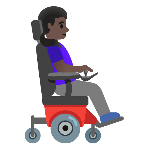 Mulher em cadeira de rodas motorizada voltada para a direita: tom de pele escuro para Google 17.0