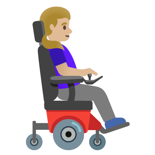 Mulher em cadeira de rodas motorizada voltada para a direita: tom de pele médio-claro para Google 17.0