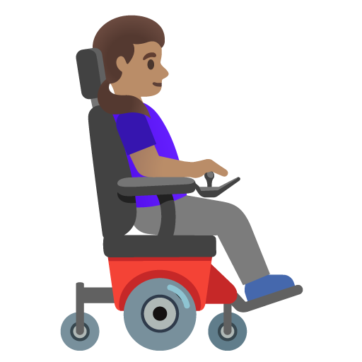 Mulher em cadeira de rodas motorizada voltada para a direita: tom de pele médio para Google 17.0