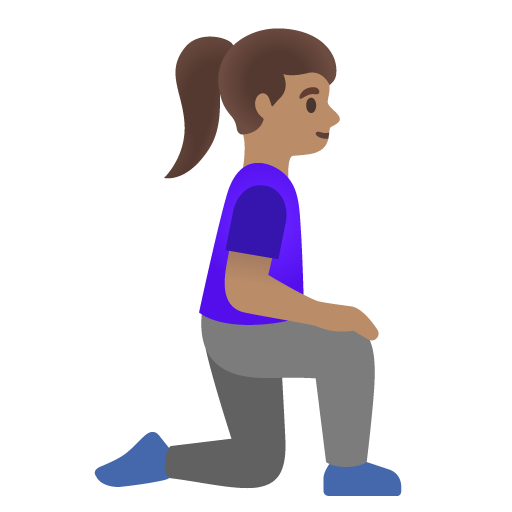 Mulher ajoelhada de frente para a direita: tom de pele médio para Google 17.0