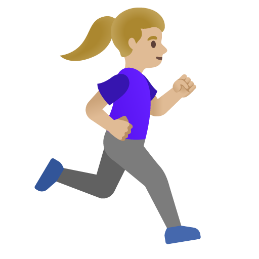 Mulher correndo de frente para a direita: tom de pele médio-claro para Google 17.0