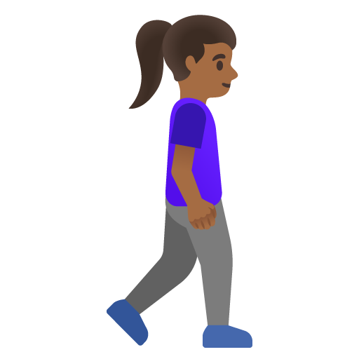 Mulher caminhando de frente para a direita: tom de pele médio-escuro para Google 17.0