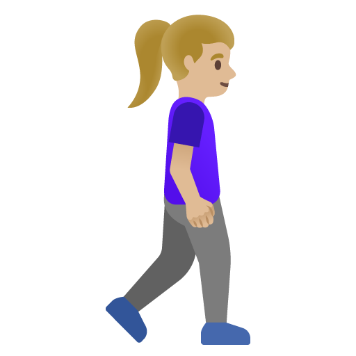 Mulher caminhando de frente para a direita: tom de pele médio-claro para Google 17.0