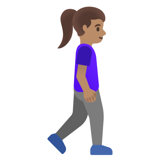 Mulher caminhando de frente para a direita: tom de pele médio para Google 17.0