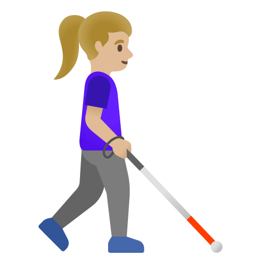 Mulher com bengala branca voltada para a direita: tom de pele médio-claro para Google 17.0