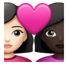 Couple avec cœur: Femme, Femme, Peau Claire, Peau Foncée