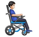 Homem em cadeira de rodas motorizada virado para a direita: tom de pele claro para Huawei HarmonyOS 5.0