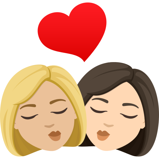 Beijo: Mulher, Mulher, Pele Morena Clara, Pele Clara para JoyPixels 10.0