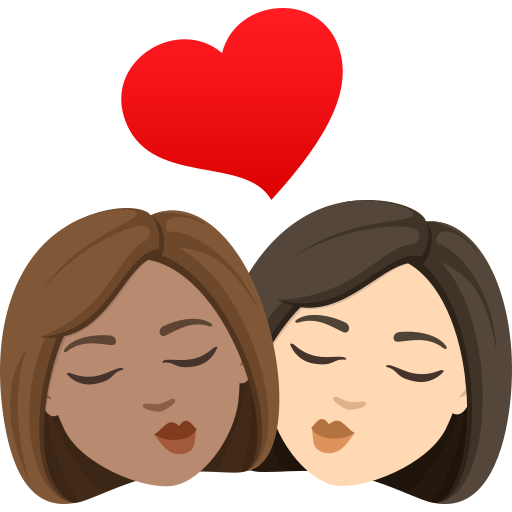 Beijo: Mulher, Mulher, Pele Morena, Pele Clara para JoyPixels 10.0