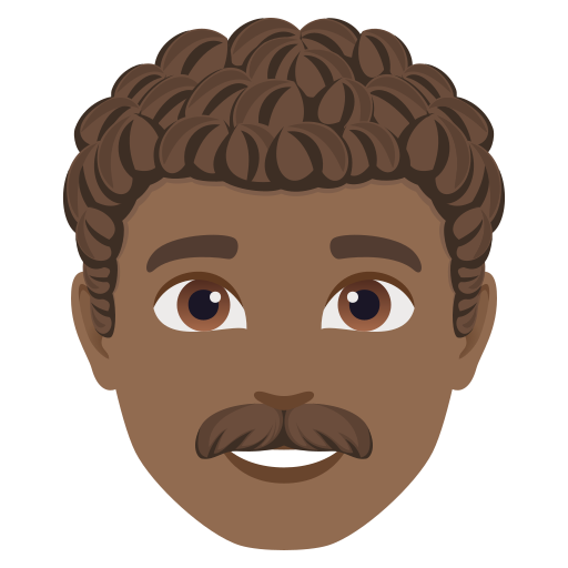 Homem: Pele de tom escuro médio, cabelo encaracolado para JoyPixels 10.0