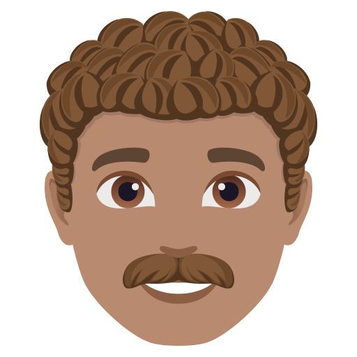 Homem: Pele Morena, Cabelo Cacheado para JoyPixels 10.0