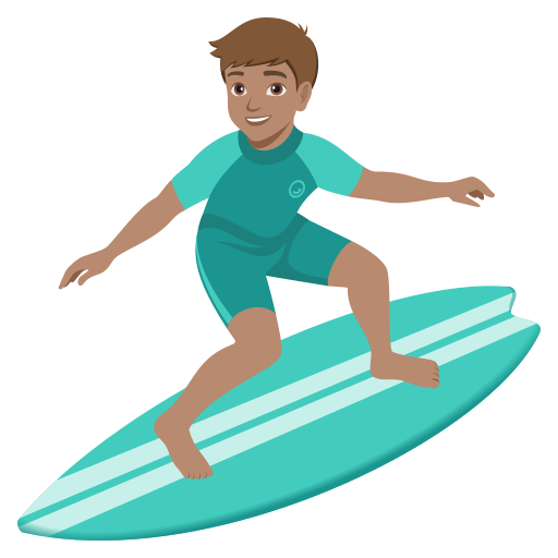 Homem Surfista: Pele Morena para JoyPixels 10.0