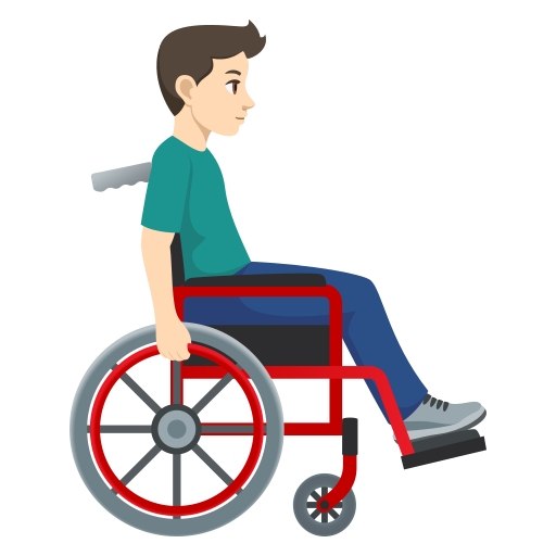 Homem em cadeira de rodas manual virado para a direita: tom de pele claro para JoyPixels 10.0
