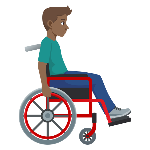Homem em cadeira de rodas manual virado para a direita: tom de pele médio-escuro para JoyPixels 10.0
