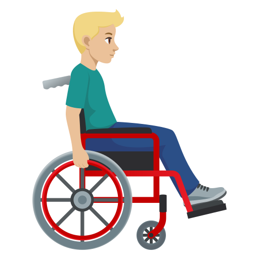 Homem em cadeira de rodas manual virado para a direita: tom de pele médio-claro para JoyPixels 10.0