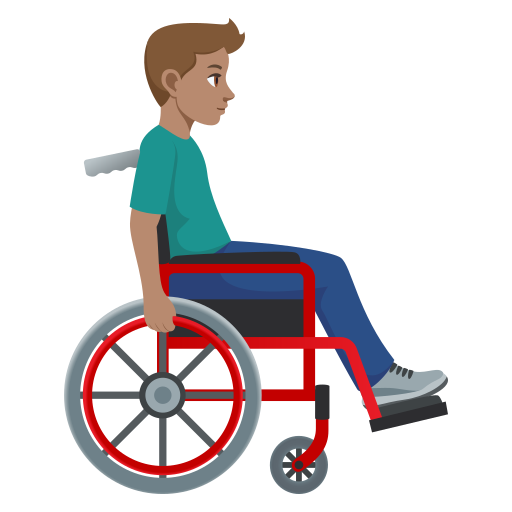Homem em cadeira de rodas manual virado para a direita: tom de pele médio para JoyPixels 10.0
