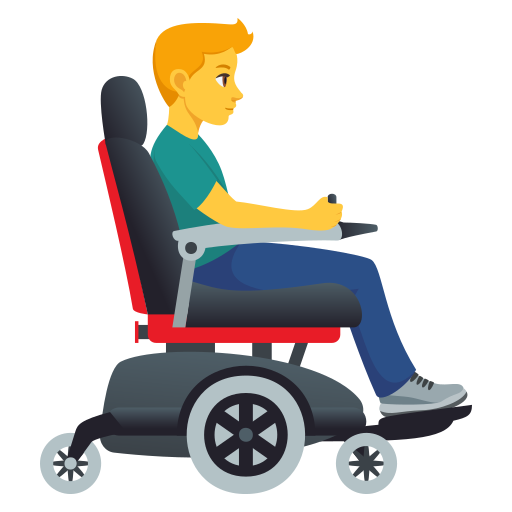 Чоловік у моторизованому інвалідному візку дивиться праворуч для JoyPixels 10.0