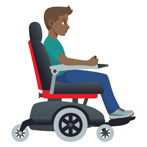 Homem em cadeira de rodas motorizada virado para a direita: tom de pele médio-escuro para JoyPixels 10.0