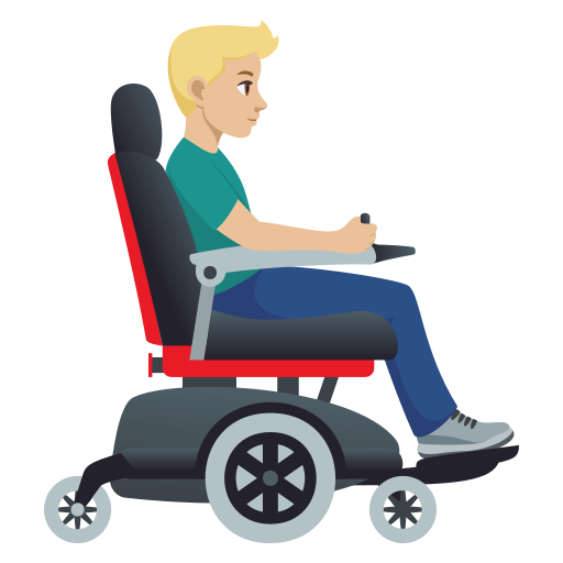Homem em cadeira de rodas motorizada virado para a direita: tom de pele médio-claro para JoyPixels 10.0