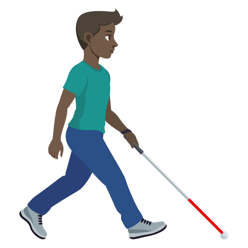Homem com bengala branca voltado para a direita: tom de pele escuro para JoyPixels 10.0